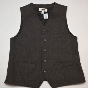 NEW Joseph Abboud Small Brown Wool Tweed Button Front Mens Formal Vest Waistcoat